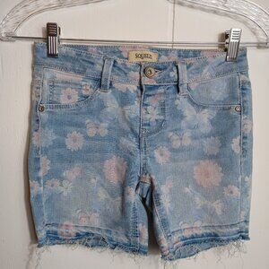 Squeeze Girls 10 Y2k Floral Butterfly Light Denim Jean Shorts Cutoffs Stretch